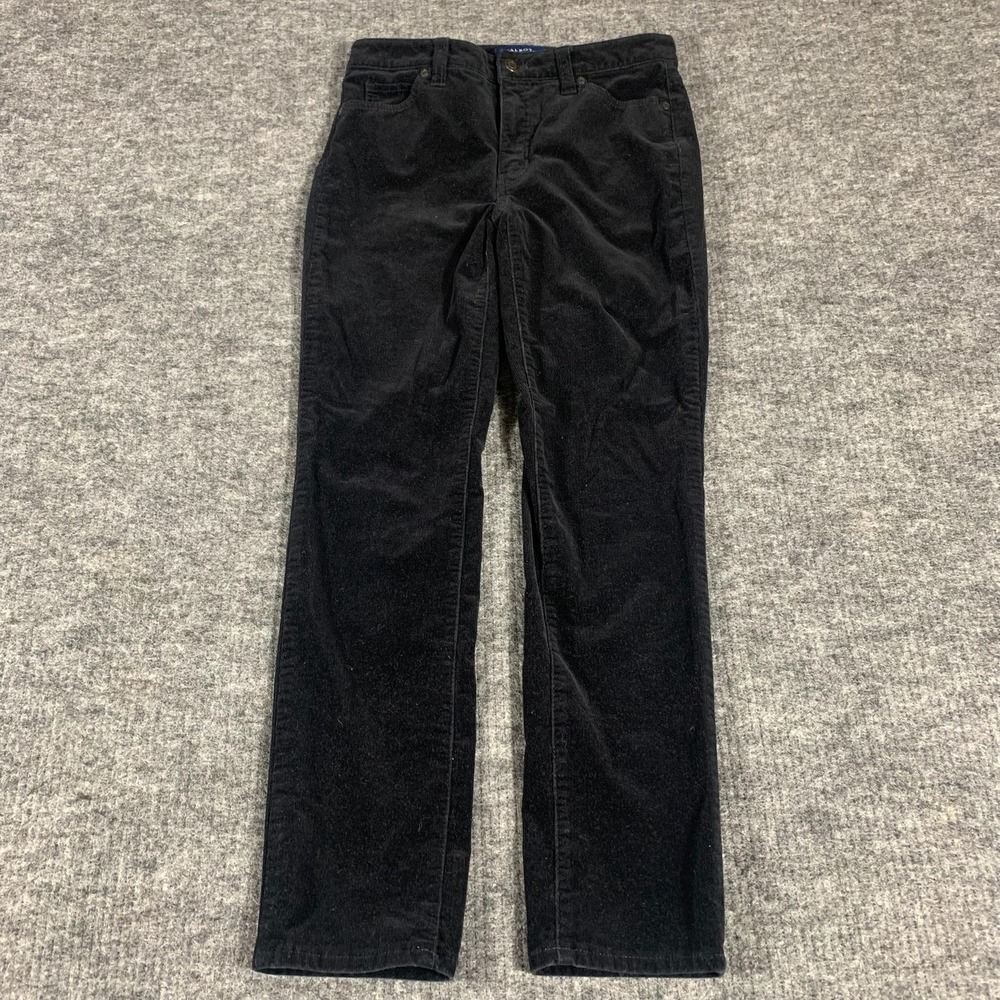 Talbots Jeans Womens Petite 2P Black Corduroy Straight High Waist Pockets 28x27